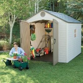 Lifetime 6405 8-by-10-Foot Outdoor Storage Shed with Window, Skylights, Light, and Shelving